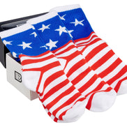 Bamboo Sports Red White and Blue Premium Bamboo Rayon Crew Work Socks- Moisture Wicking, Odor Eliminating Red, White, and Blue American Flag 4th of July Socks for Men and Women Gift Box 3 Pair