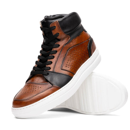 Bravo Italian Burnished Calfskin High Top Dress Sneaker Black / Brown