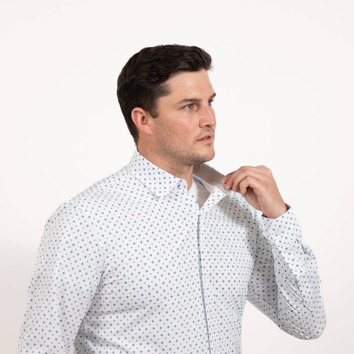 Hustle Sport Shirt - Long Sleeve - White Cobalt Diamond