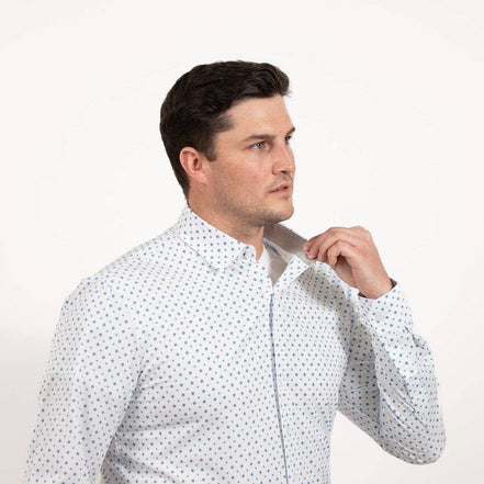 Hustle Sport Shirt - Long Sleeve - White Cobalt Diamond