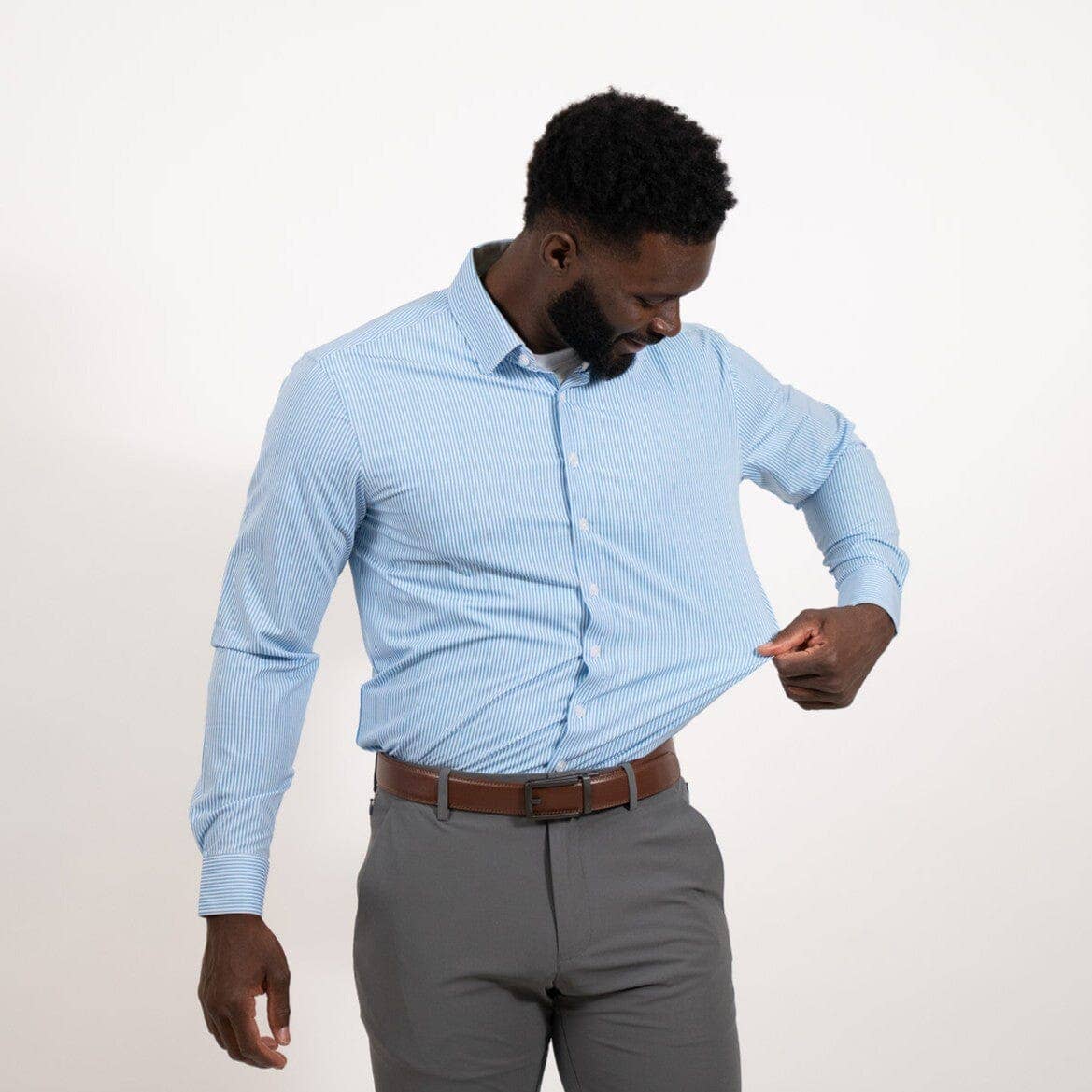 Hustle Sport Shirt - Long Sleeve - Light Blue Banker Stripe