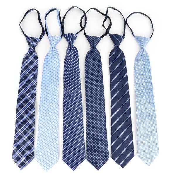 Microfiber Classic Blue Zipper Pre-Tied Neckties
