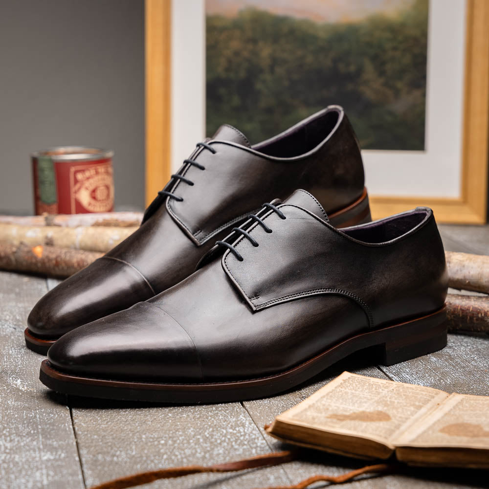 Enzo Italian Calfskin Cap Toe Burnished Black