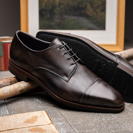 Enzo Italian Calfskin Cap Toe Burnished Black