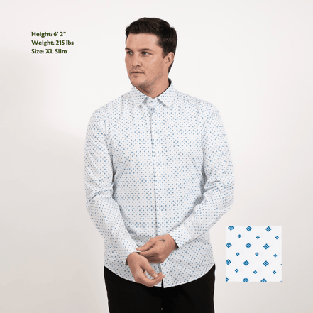 Hustle Sport Shirt - Long Sleeve - White Cobalt Diamond