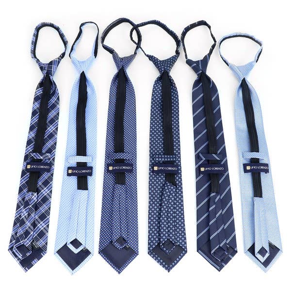 Microfiber Classic Blue Zipper Pre-Tied Neckties