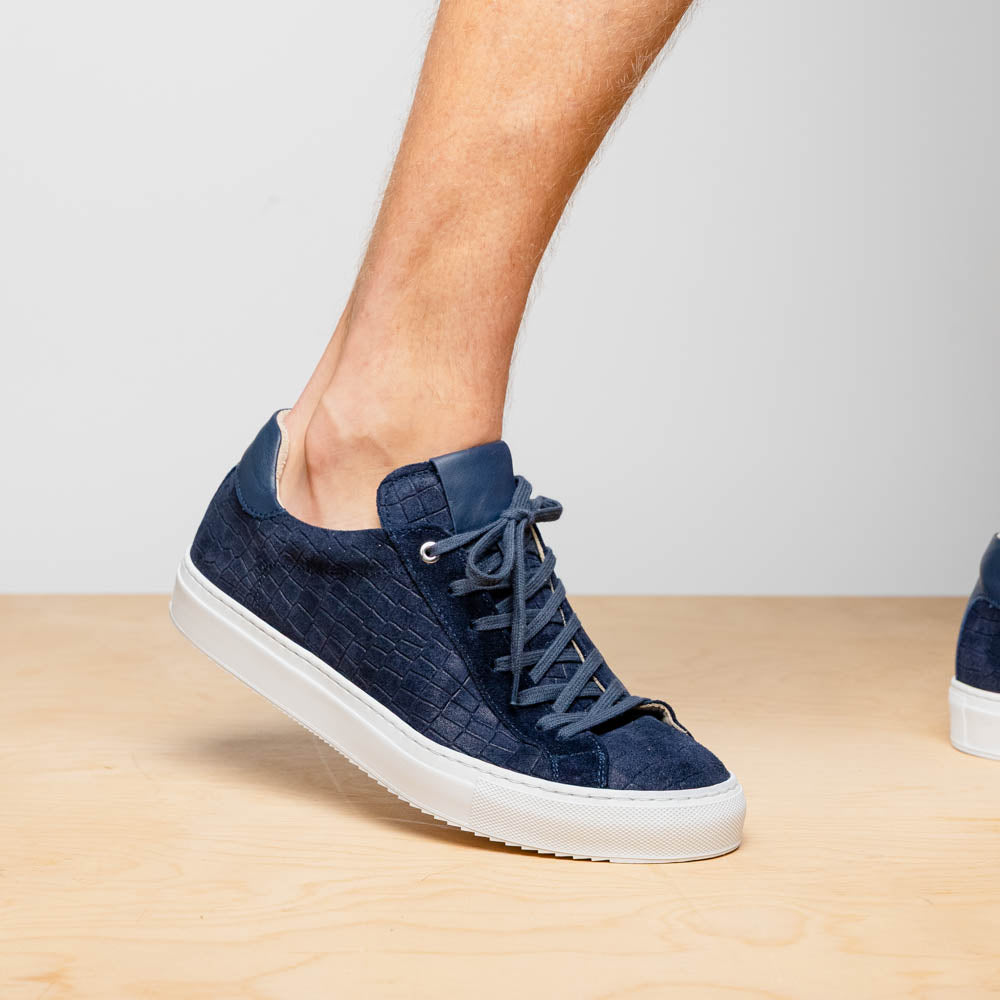 Kobe Crocodile Embossed Italian Sueded Goatskin Sneakers Navy