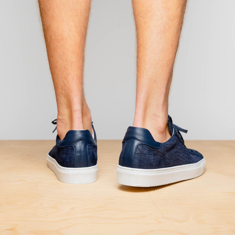 Kobe Crocodile Embossed Italian Sueded Goatskin Sneakers Navy