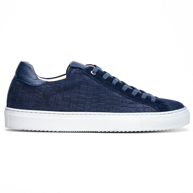 Kobe Crocodile Embossed Italian Sueded Goatskin Sneakers Navy