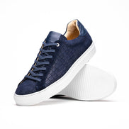 Kobe Crocodile Embossed Italian Sueded Goatskin Sneakers Navy