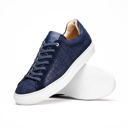 Kobe Crocodile Embossed Italian Sueded Goatskin Sneakers Navy