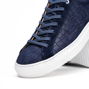 Kobe Crocodile Embossed Italian Sueded Goatskin Sneakers Navy
