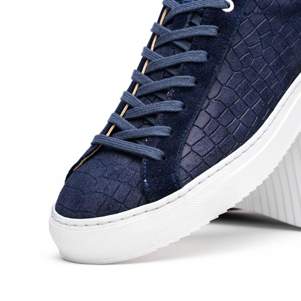 Kobe Crocodile Embossed Italian Sueded Goatskin Sneakers Navy