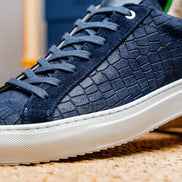 Kobe Crocodile Embossed Italian Sueded Goatskin Sneakers Navy