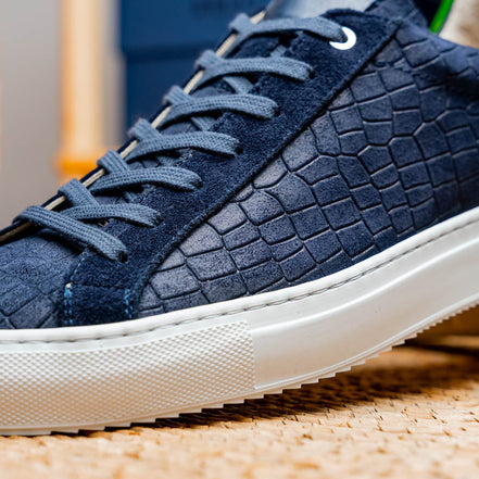 Kobe Crocodile Embossed Italian Sueded Goatskin Sneakers Navy