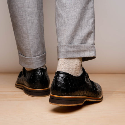 Legerra Hand Burnished Crocodile Print Monkstrap Black