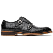 Legerra Hand Burnished Crocodile Print Monkstrap Black