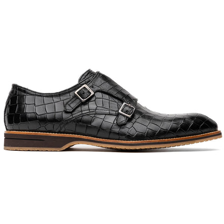 Legerra Hand Burnished Crocodile Print Monkstrap Black