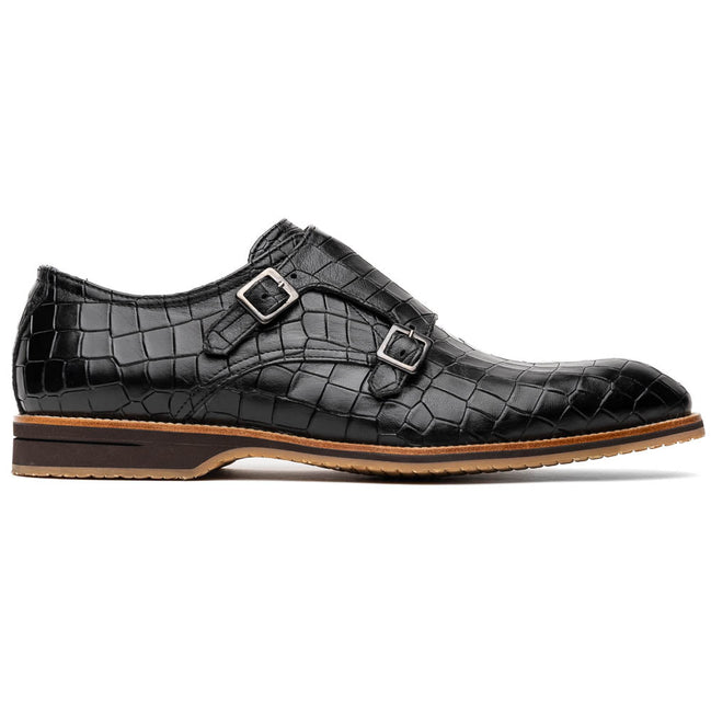 Legerra Hand Burnished Crocodile Print Monkstrap Black