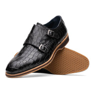 Legerra Hand Burnished Crocodile Print Monkstrap Black