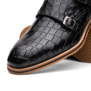 Legerra Hand Burnished Crocodile Print Monkstrap Black