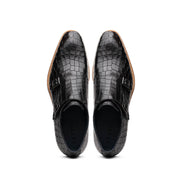 Legerra Hand Burnished Crocodile Print Monkstrap Black