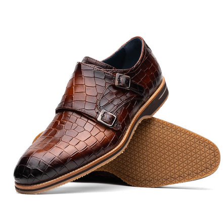 Legerra Hand Burnished Crocodile Print Monkstrap Cognac