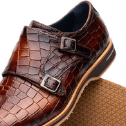 Legerra Hand Burnished Crocodile Print Monkstrap Cognac