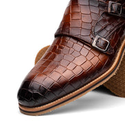 Legerra Hand Burnished Crocodile Print Monkstrap Cognac