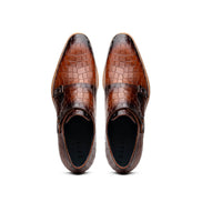Legerra Hand Burnished Crocodile Print Monkstrap Cognac