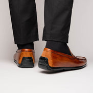 Monza Hand Burnished Italian Calfskin Driving Loafers Cognac
