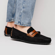 Monza Sueded Italian Calfskin Driver Black / Chestnut