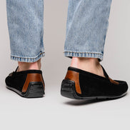 Monza Sueded Italian Calfskin Driver Black / Chestnut