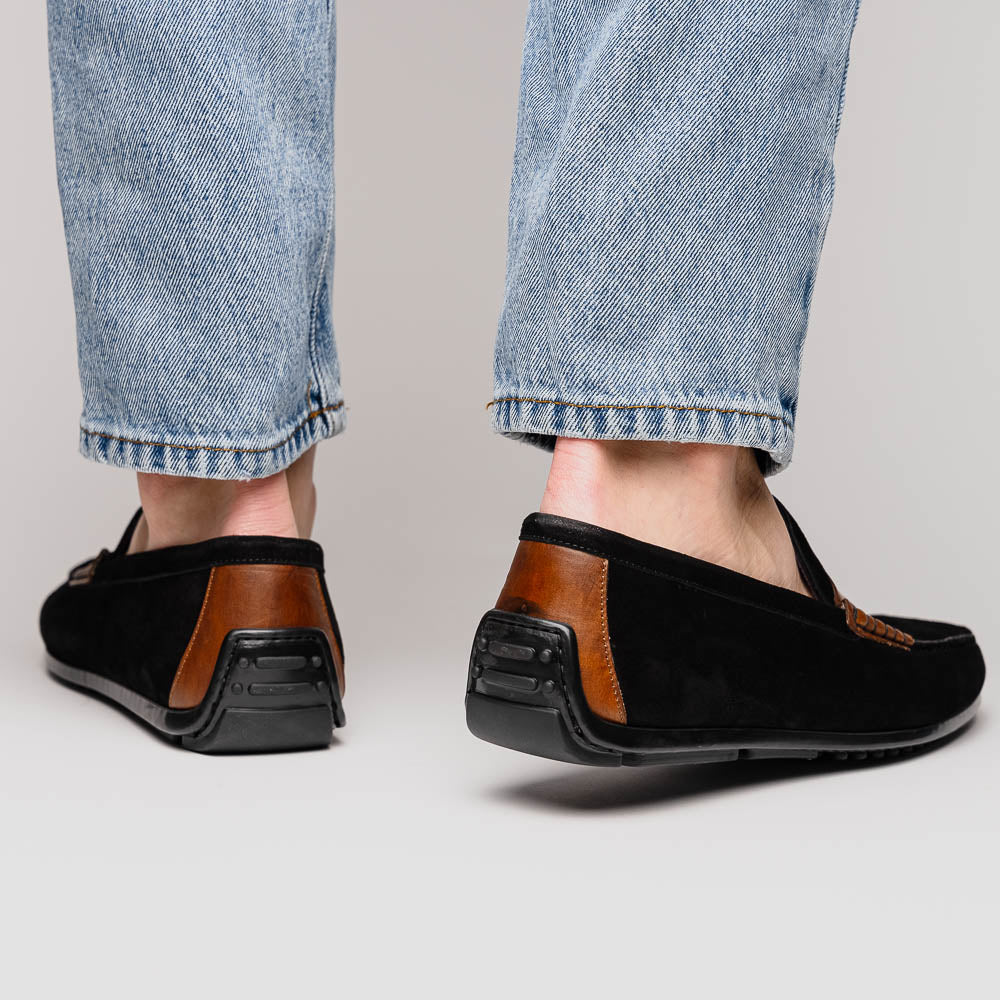 Monza Sueded Italian Calfskin Driver Black / Chestnut