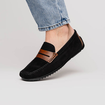 Monza Sueded Italian Calfskin Driver Black / Chestnut