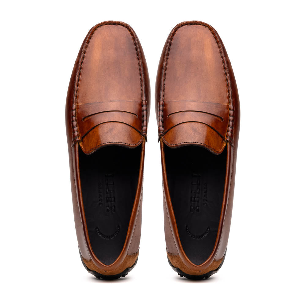 Monza Hand Burnished Italian Calfskin Driving Loafers Cognac