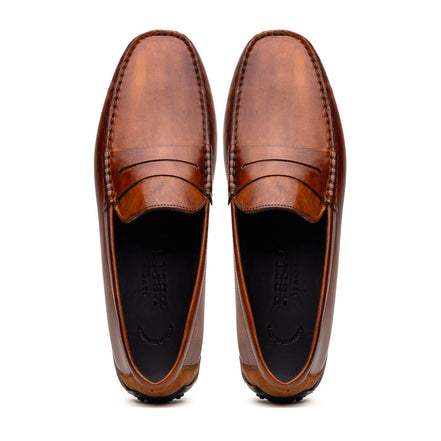 Monza Hand Burnished Italian Calfskin Driving Loafers Cognac