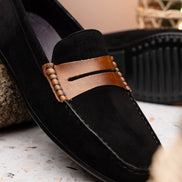 Monza Sueded Italian Calfskin Driver Black / Chestnut
