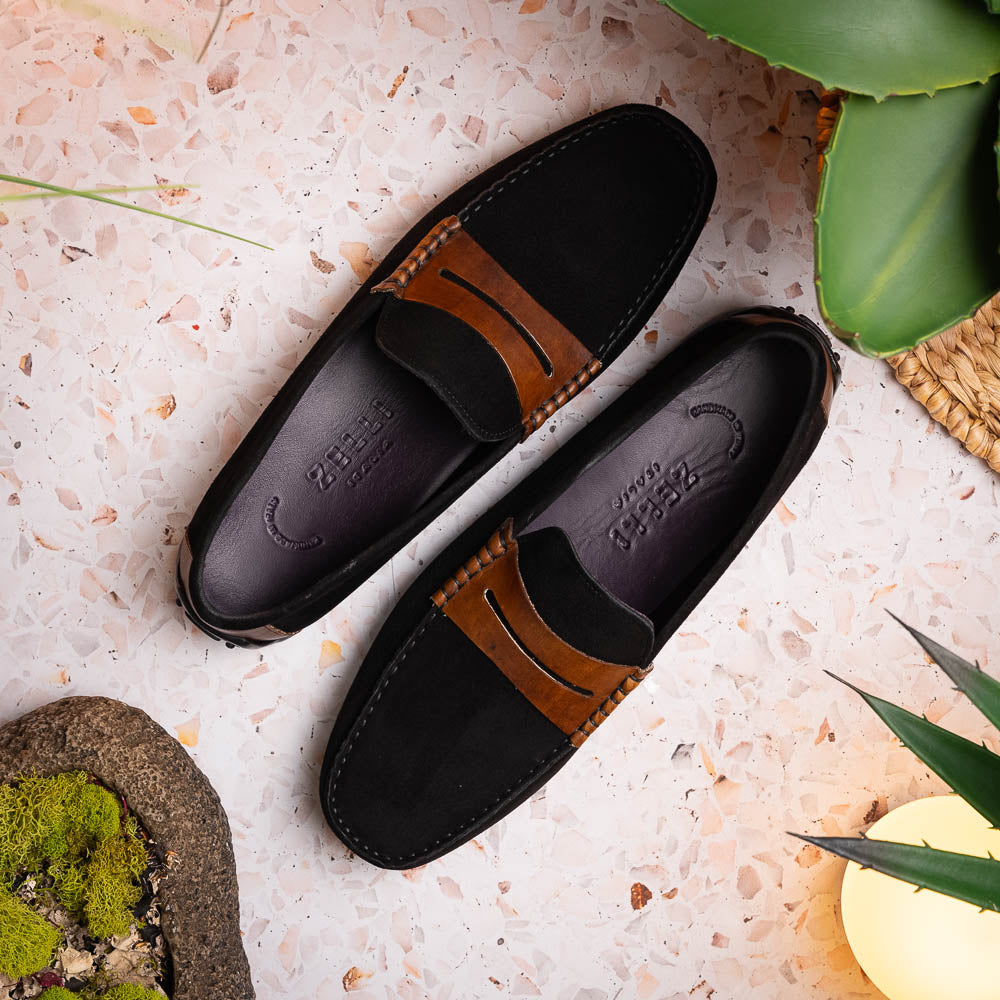 Monza Sueded Italian Calfskin Driver Black / Chestnut