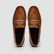 Monza Sueded Calfskin with Crocodile Driver, Cognac