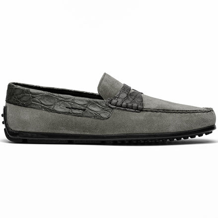 Monza Sueded Calfskin with Crocodile Driver, Grey