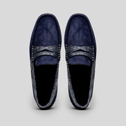 Monza Sueded Calfskin with Crocodile Driver, Navy
