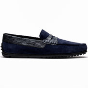 Monza Sueded Calfskin with Crocodile Driver, Navy