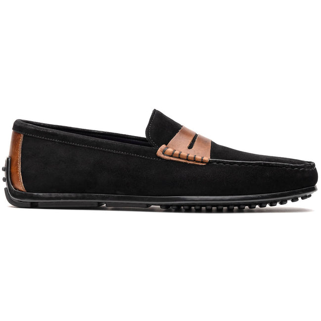 Monza Sueded Italian Calfskin Driver Black / Chestnut