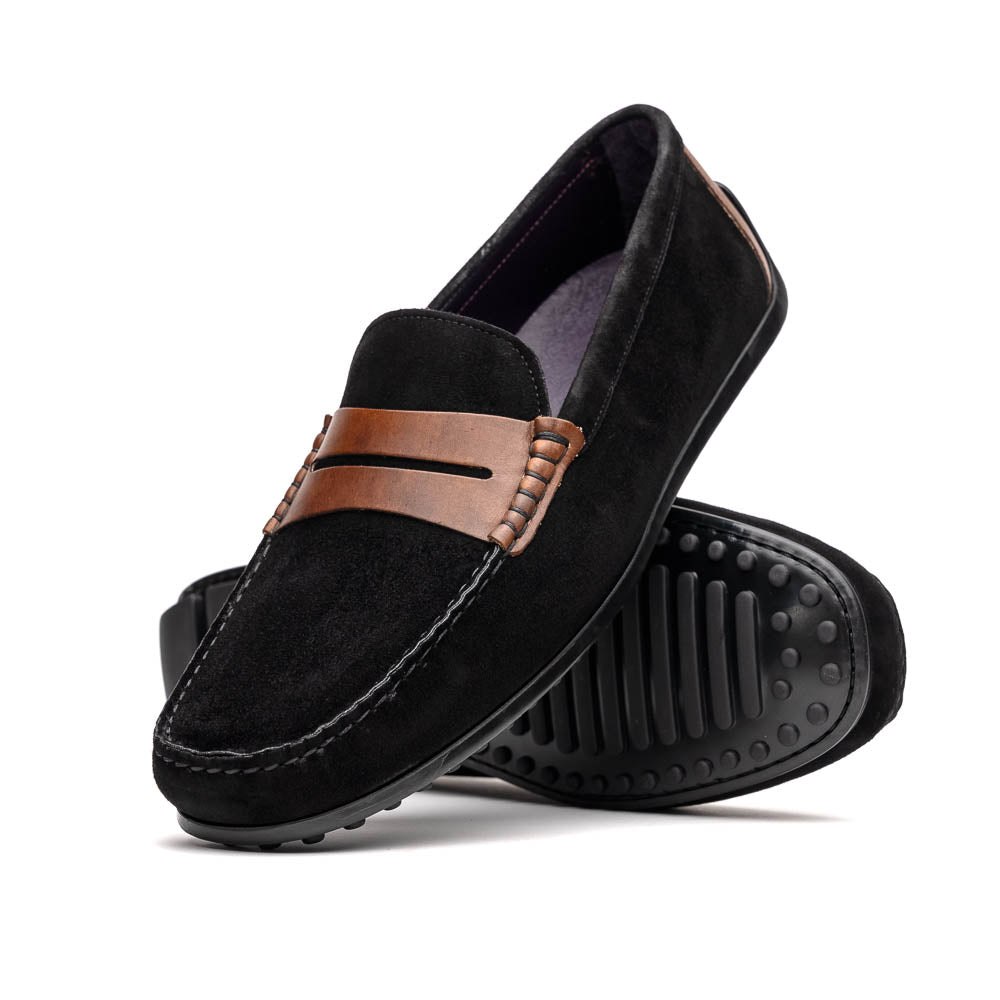 Monza Sueded Italian Calfskin Driver Black / Chestnut