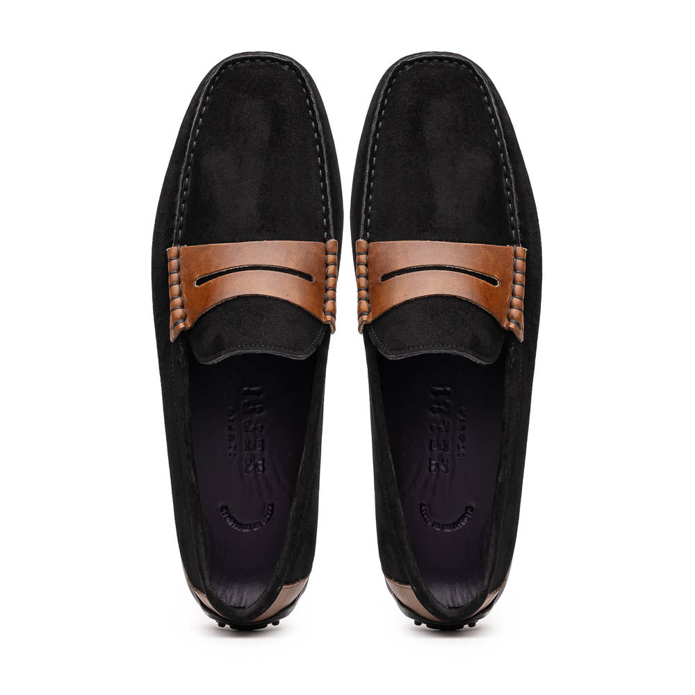 Monza Sueded Italian Calfskin Driver Black / Chestnut