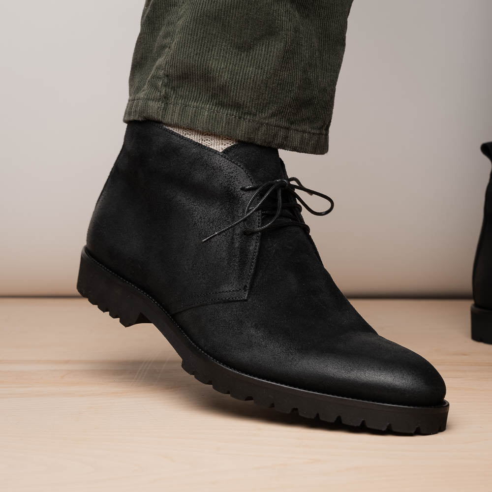 Rezza Suede Calfskin Chukka Boot Black