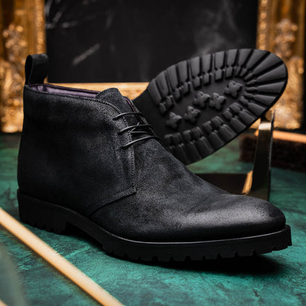 Rezza Suede Calfskin Chukka Boot Black