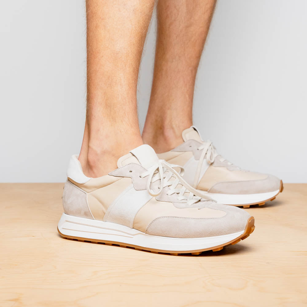 Roxi Suede & Calfskin Sneaker, Taupe