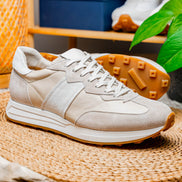 Roxi Suede & Calfskin Sneaker, Taupe